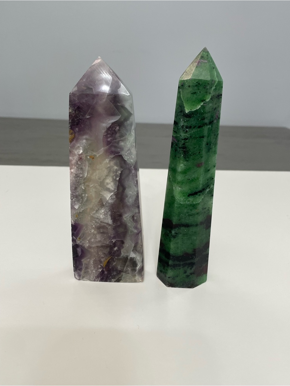 Amethyst and Green Gemstone Tower Set - Natural Decorative Accents
